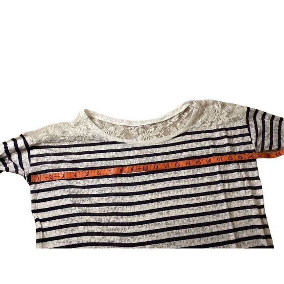 Striped Casual T Shirt School Preppy Lace Everyday Semi Sheer Lounge - Picture 5 of 6
